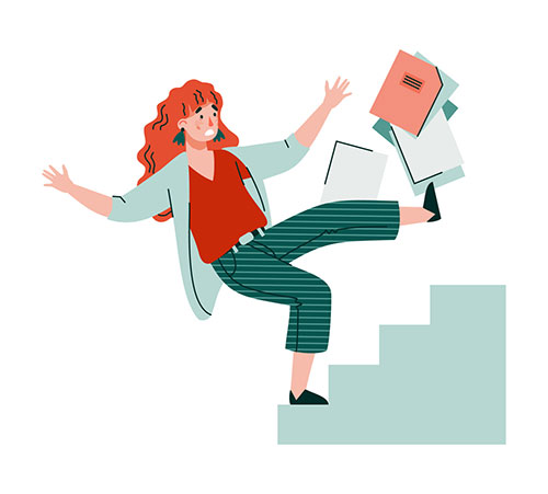 Business woman character falling from stairs